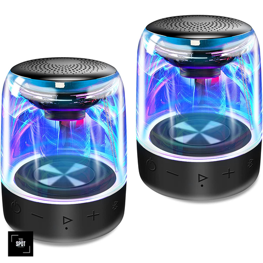 Pair of Portable Bluetooth Speakers with Wireless Stereo, Dynamic LED Lights, Powerful Sound, Water Resistance, Long Battery Life - Perfect for Home and Outdoor Adventures!"