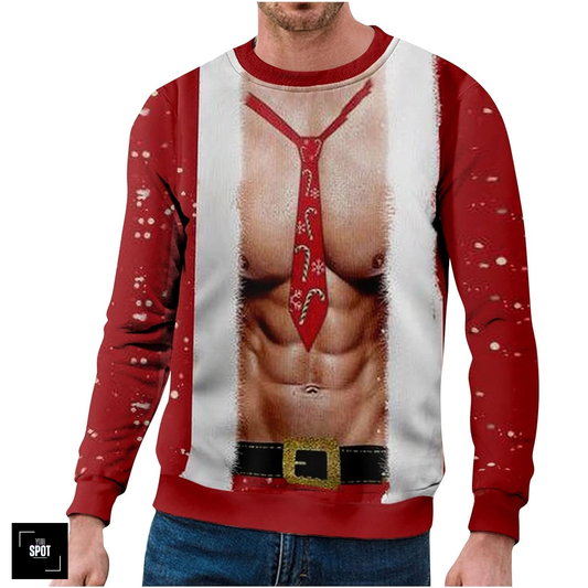 Men's Christmas Sweater with 3D Holiday Print - Long Sleeve Winter Pullover - Festive Round Neck Top