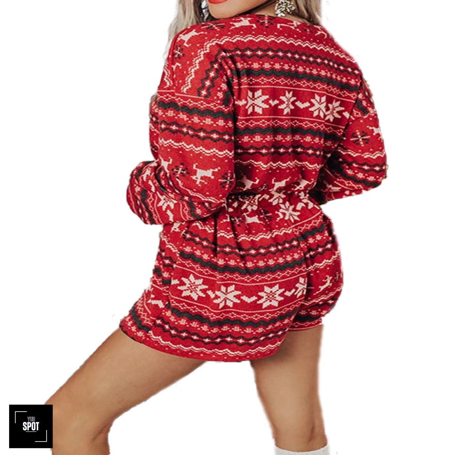Women's 2-Piece Christmas Pajama Set - Snowflake Print Crop Top with Shorts - Cozy Knit Holiday Loungewear