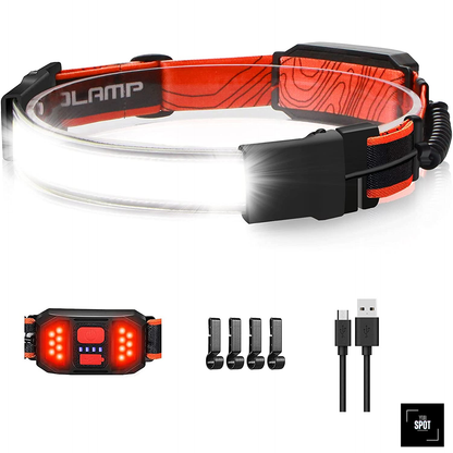 Construction Helmet-Compatible LED Headlamp - 1000 Lumens, 230° Wide Beam, USB Rechargeable, with Safety Red Taillight, Lightweight & Waterproof - Ideal for Site Work, Camping, and Hiking