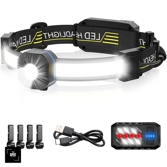 "Rugged LED Hard Hat Headlamp for Construction: 1000 Lumens Widebeam, USB Rechargeable with Red Safety Taillight, Lightweight & Waterproof for Job Site, Camping, and Hiking"